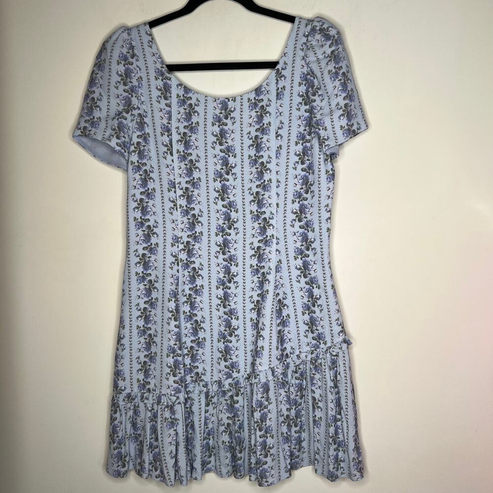 Love Shack Fancy Blue Solus Ruffled Floral Crepe Mini Dress Size 10 - Picture 6 of 10